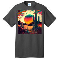 Trippy Desert Landscape Psychedelic Scene Cactus M Basic T-shirt | Artistshot