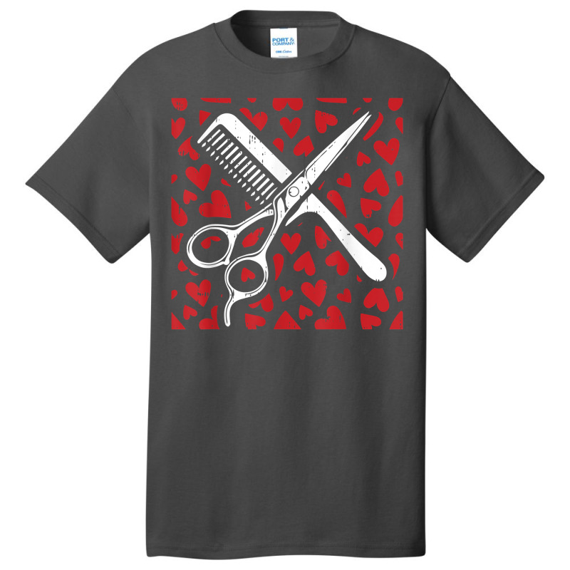 Scissor Comb Hearts Valentines Day Hair Stylist Dr Basic T-shirt by hiett | Artistshot