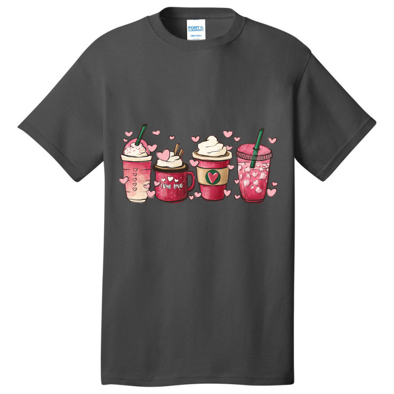 Valentine Coffee Heart Iced Coffee Lover Valentine Basic T-shirt by karynadreck | Artistshot