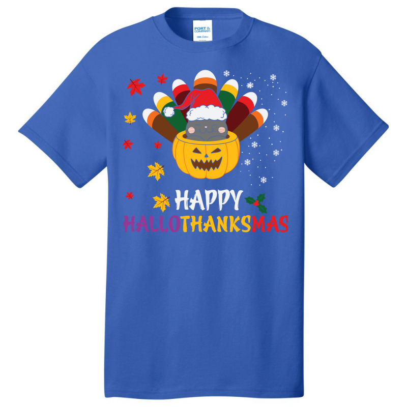 Happy Hallothanksmas Cats Lover Halloween Merry Ch Basic T-shirt by aldenmunnisd | Artistshot