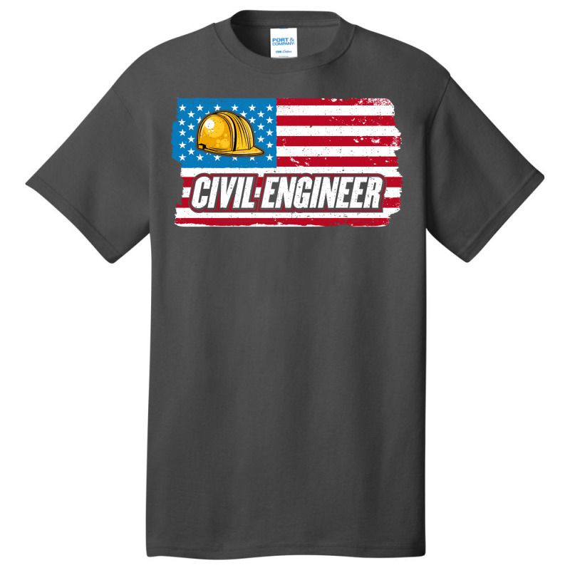 Civil Engineer American Flag Patriotic Civil Engin Basic T-shirt by poutchkolajat | Artistshot