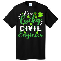 One Lucky Civil Engineer Shamrock Leprechaun Hat S Basic T-shirt | Artistshot