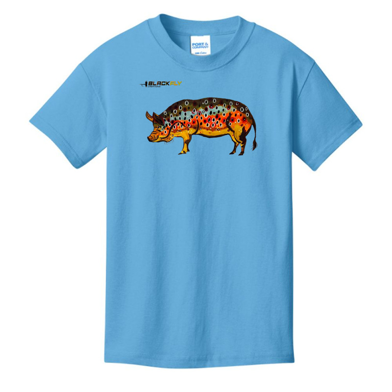 Funny Fly Fishing Pig Hog With Brown Trout Skin Te Basic Youth T-shirt by kranendon | Artistshot