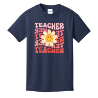 Funny Teacher Daisy Flowers Retro Groovy 70s Valen Basic Youth T-shirt | Artistshot