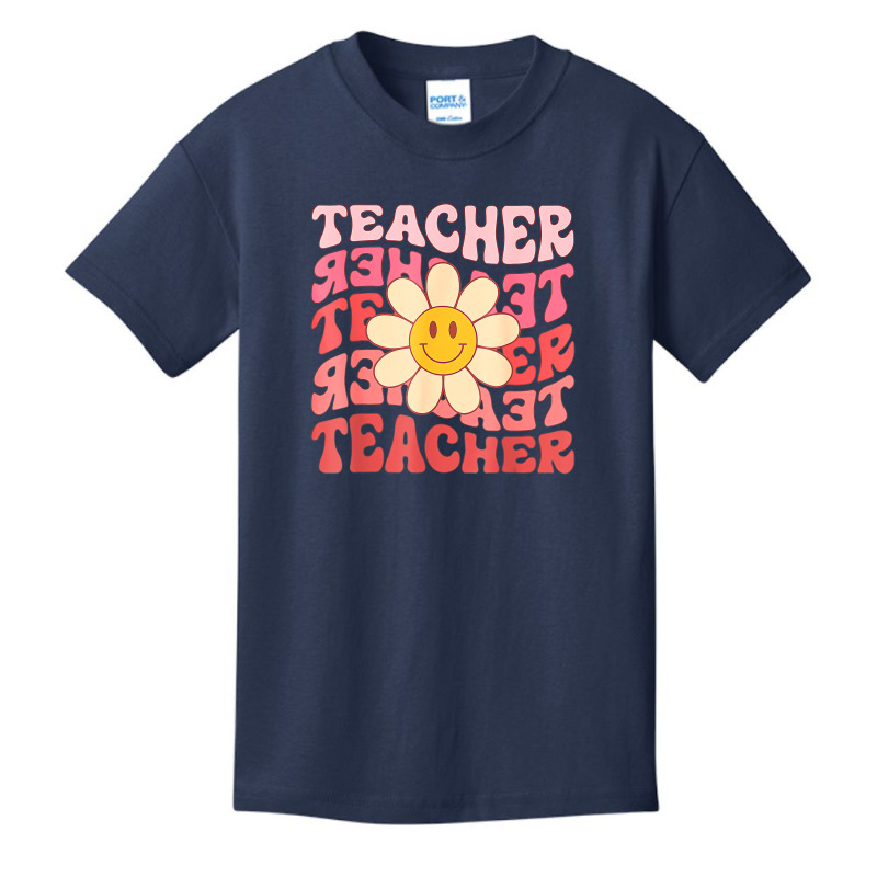 Funny Teacher Daisy Flowers Retro Groovy 70s Valen Basic Youth T-shirt | Artistshot