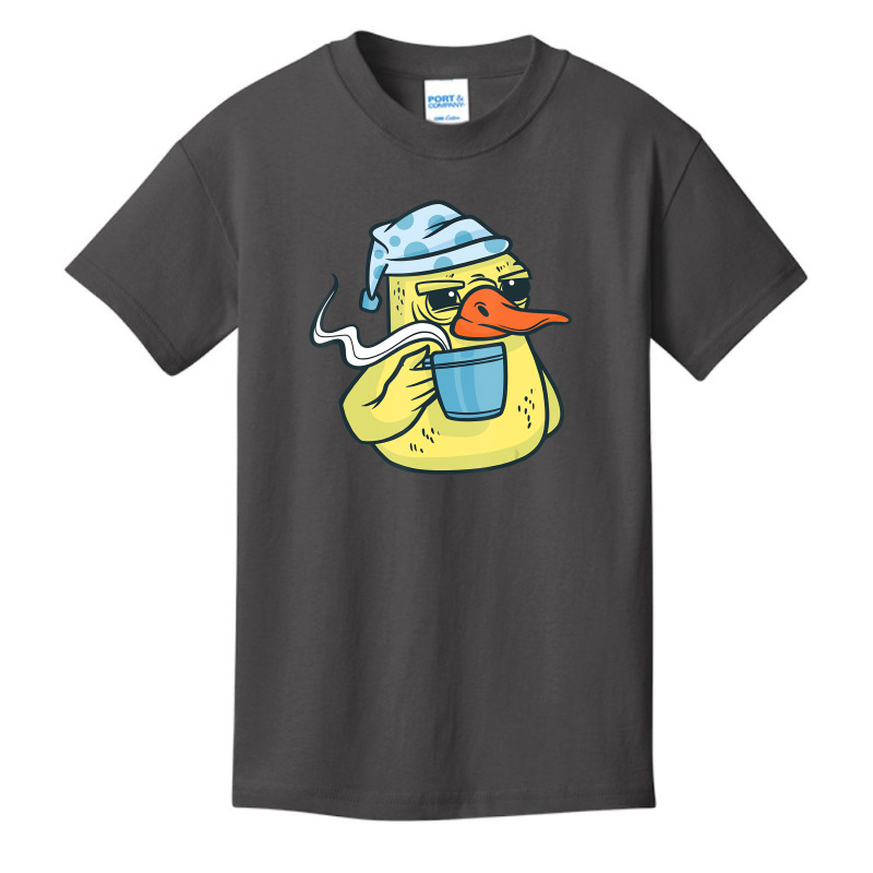 Duck Animal Bird With Coffee Drinking Funny Coffee Basic Youth T-shirt by chomibe | Artistshot