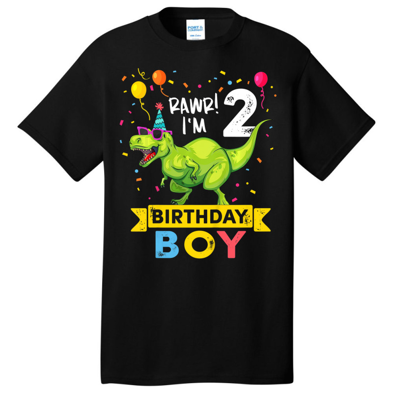 Kids 2 Year Old Shirt 2nd Birthday Boy T Rex Dinos Basic T-shirt by holubarpro | Artistshot