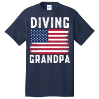 Diving Grandpa American Flag July 4th Hippie Basic T-shirt | Artistshot