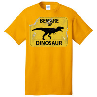 Damaged Beware Of Dinosaur Sign Girl Basic T-shirt | Artistshot