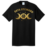 Data Steward Boho Moon Wild Rose Golden Design Basic T-shirt | Artistshot