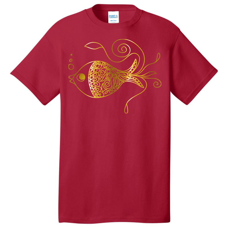 Unique Golden Floral Fish Girl Basic T-shirt by orriabijli6 | Artistshot