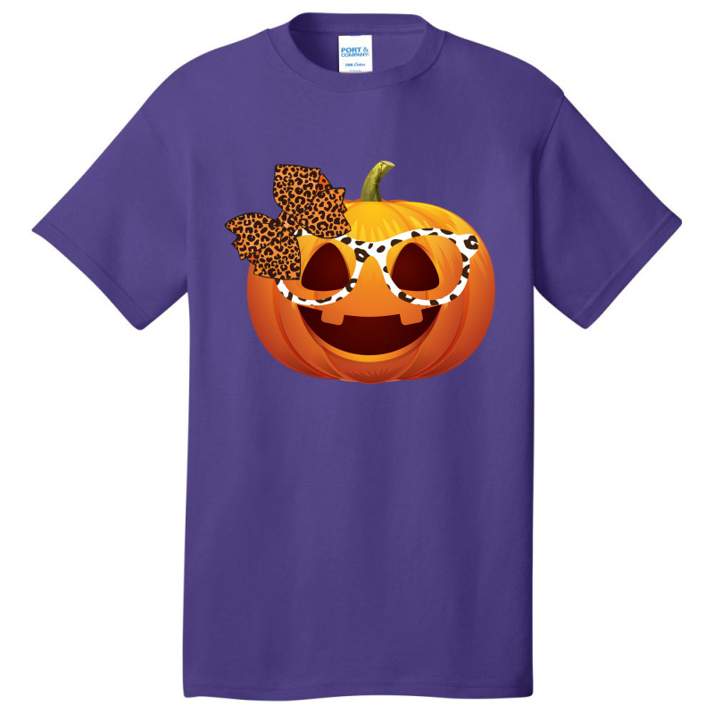 Cute Pumpkin Face With Leopard Print Glasses Girls Basic T-shirt | Artistshot