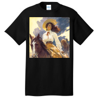 Young Girl A White Dress Riding A Horse Basic T-shirt | Artistshot