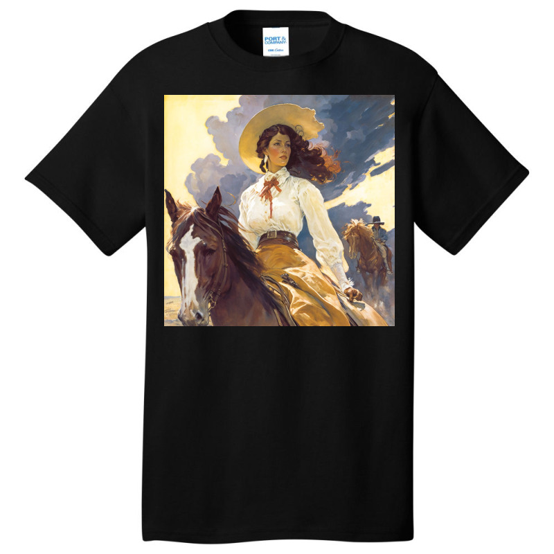 Young Girl A White Dress Riding A Horse Basic T-shirt by TheDol | Artistshot