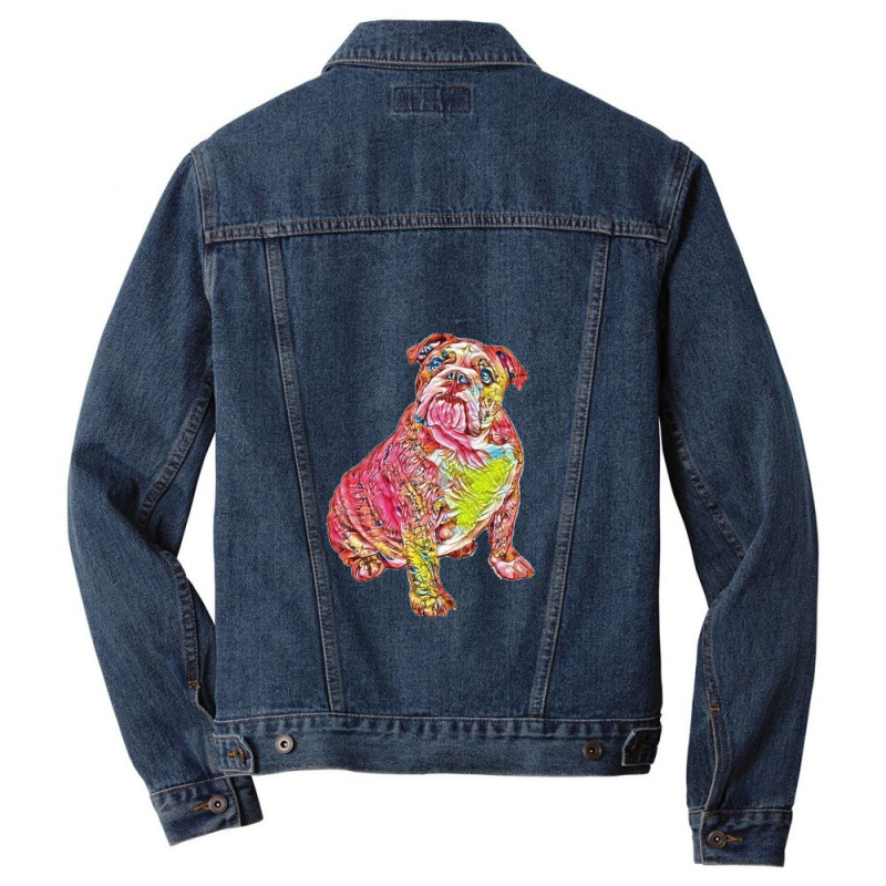 A Cute Bulldog Sitting And Lo Men Denim Jacket | Artistshot