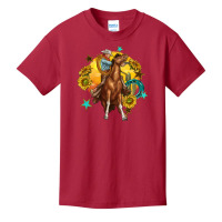 Bucking Horse With Cowboy And Sunflower Basic Youth T-shirt | Artistshot