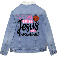 This Girl Runs On Jesus And Basketball Unisex Sherpa-lined Denim Jacket | Artistshot