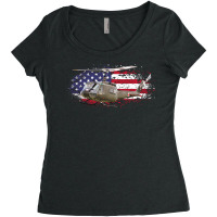 Uh 1 Huey Helicopter American Flag Usa Women's Triblend Scoop T-shirt | Artistshot