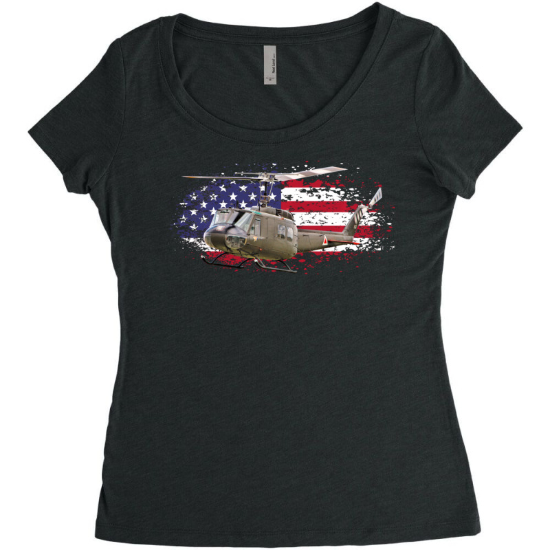 Uh 1 Huey Helicopter American Flag Usa Women's Triblend Scoop T-shirt by declangreenwood | Artistshot