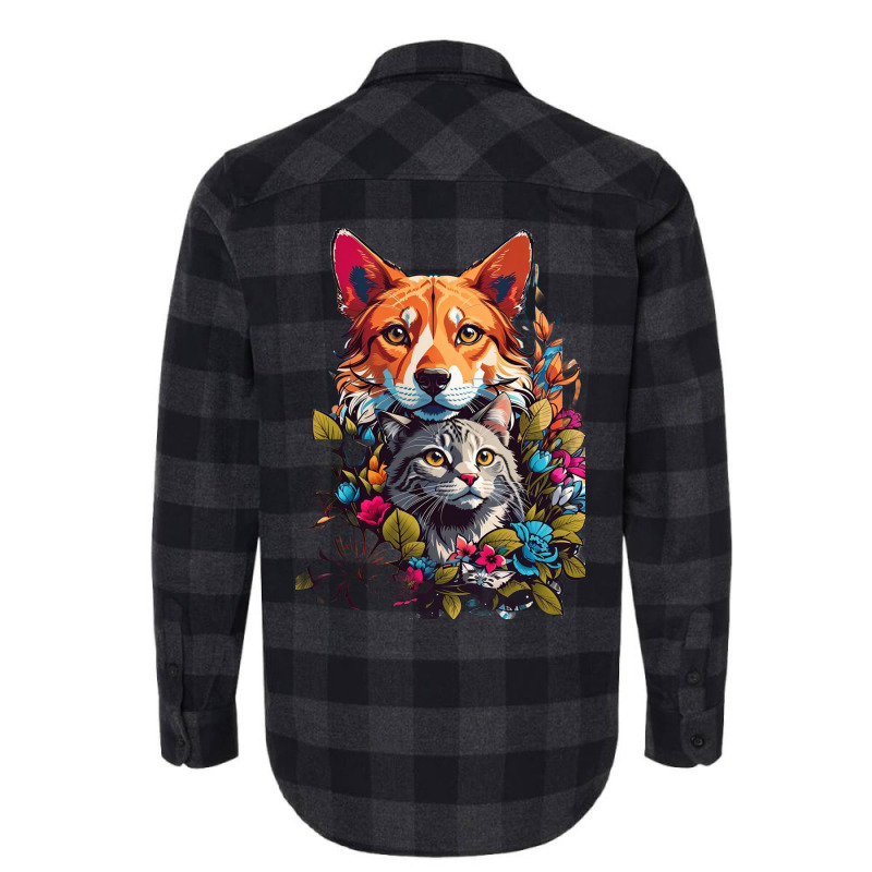 Cat And Dog In Flowers Flannel Shirt | Artistshot