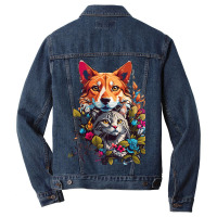 Cat And Dog In Flowers Men Denim Jacket | Artistshot