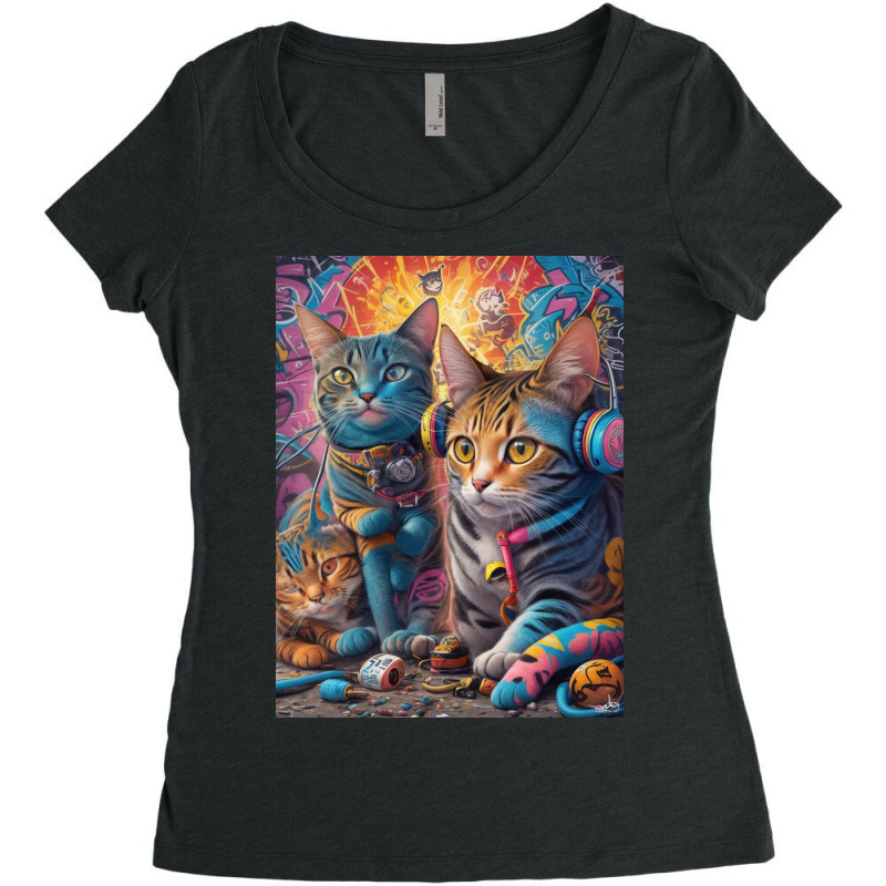 Cats Headphone Women's Triblend Scoop T-shirt by squall | Artistshot