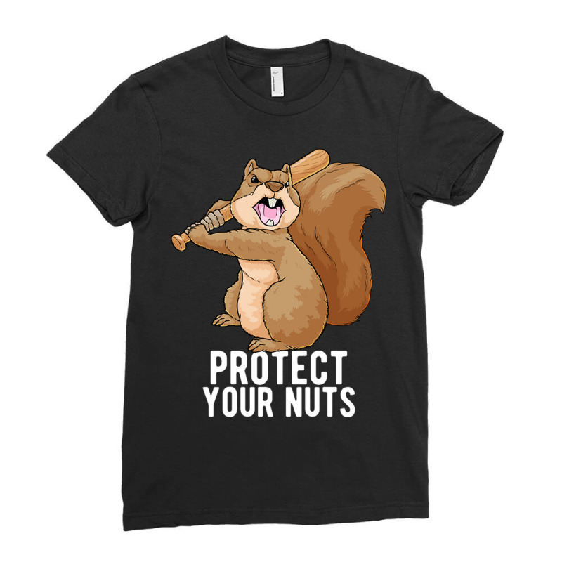 Angry Squirrel Protect Your Nuts Animal Pun Funny Ladies Fitted T-Shirt by Ziz | Artistshot