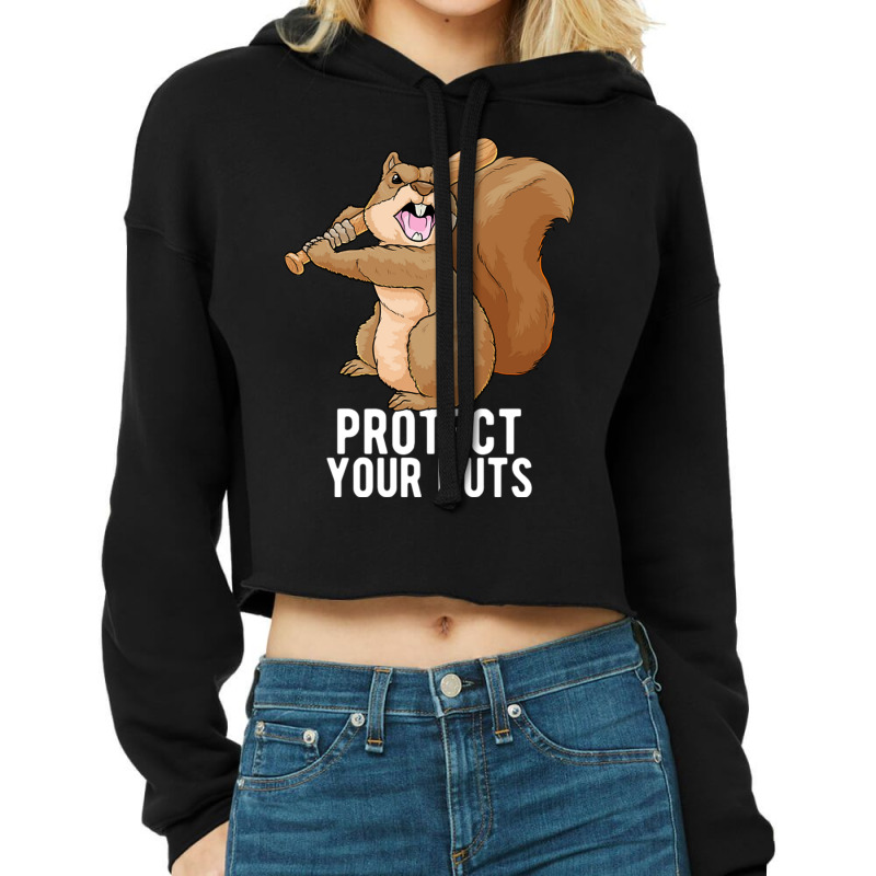 Angry Squirrel Protect Your Nuts Animal Pun Funny Cropped Hoodie by Ziz | Artistshot