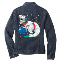 Astronaut Dinosaur T Rex Astro Space Stars Funny K Ladies Denim Jacket | Artistshot