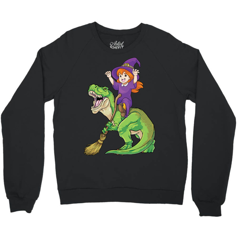 Witch Riding T Rex Dinosaur Spooky Halloween Costu Crewneck Sweatshirt | Artistshot