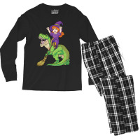 Witch Riding T Rex Dinosaur Spooky Halloween Costu Men's Long Sleeve Pajama Set | Artistshot