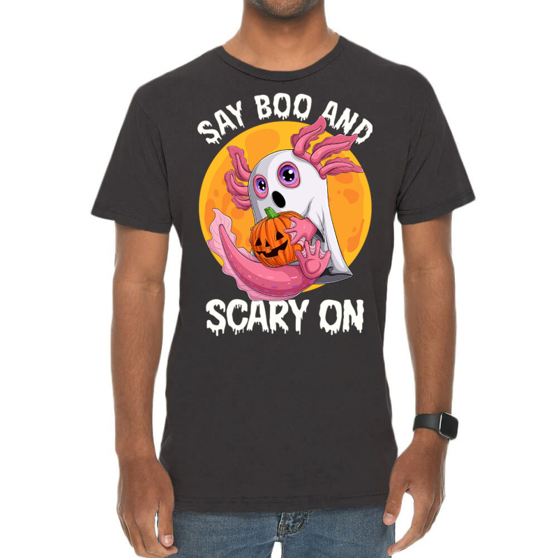 Say Boo And Scary On Axoltol Ghost Halloween Costu Vintage T-shirt | Artistshot