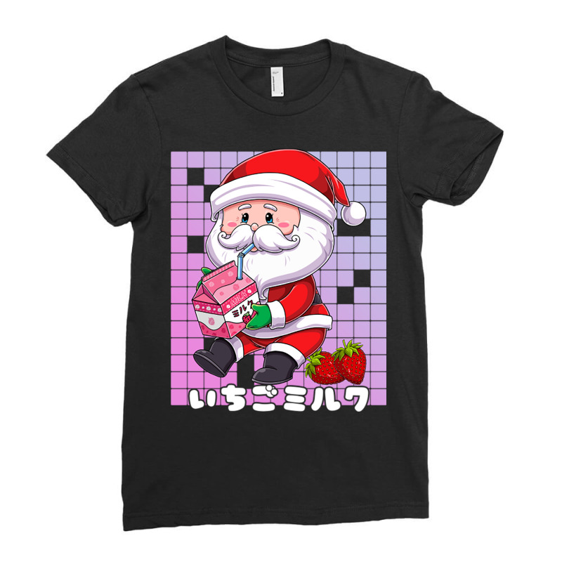 Santa Strawberry Milkshake Carton Kawaii Japanese Ladies Fitted T-Shirt by Ziz | Artistshot