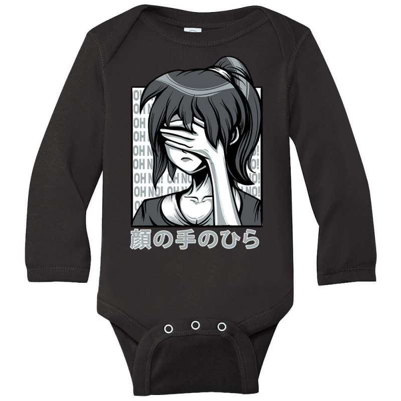 Sad Anime Girl Face Palm Japanese Face Palming Ret Long Sleeve Baby Bodysuit | Artistshot