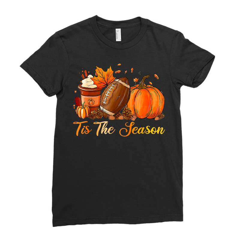 Pumpkin Spice Football Tis The Season Ladies Fitted T-Shirt by Cormier Curtin | Artistshot