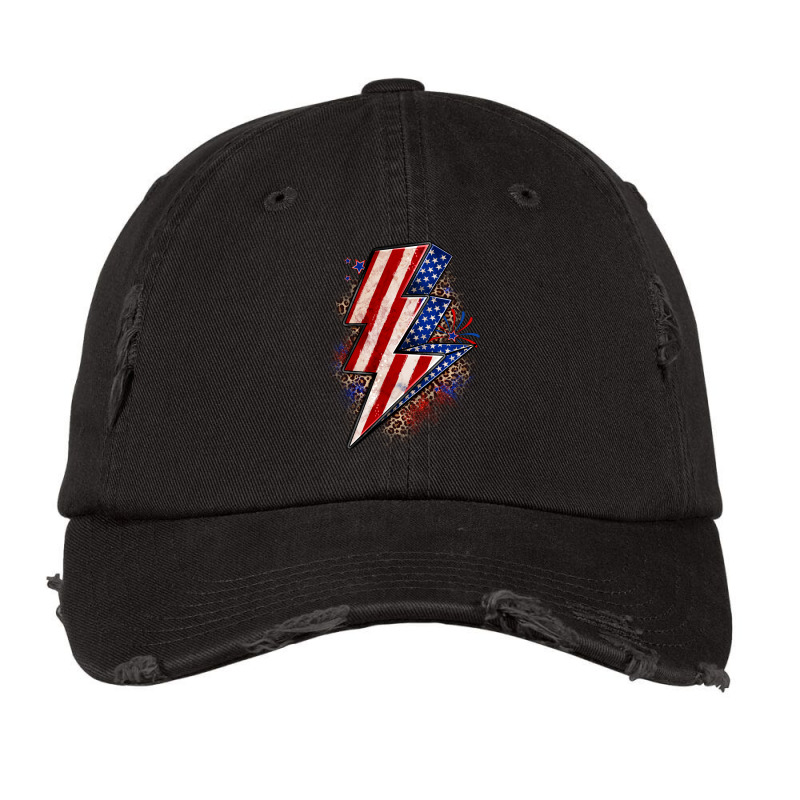 Leopard American Flag Lightning Bolt Vintage Cap by Zillion Design Studio | Artistshot