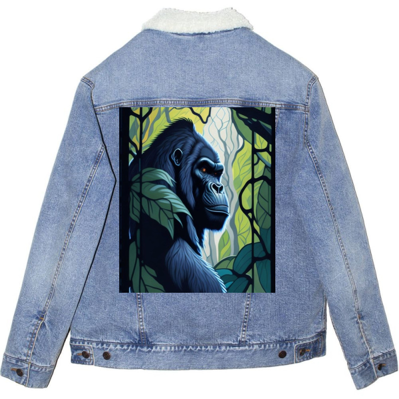 Majestic Stained Glass Gorilla In Jungle Unisex Sherpa-Lined Denim Jacket by CanadianWilds | Artistshot