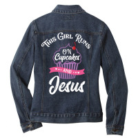 This Girl Runs On Cupcakes And Jesus For Christian Ladies Denim Jacket | Artistshot