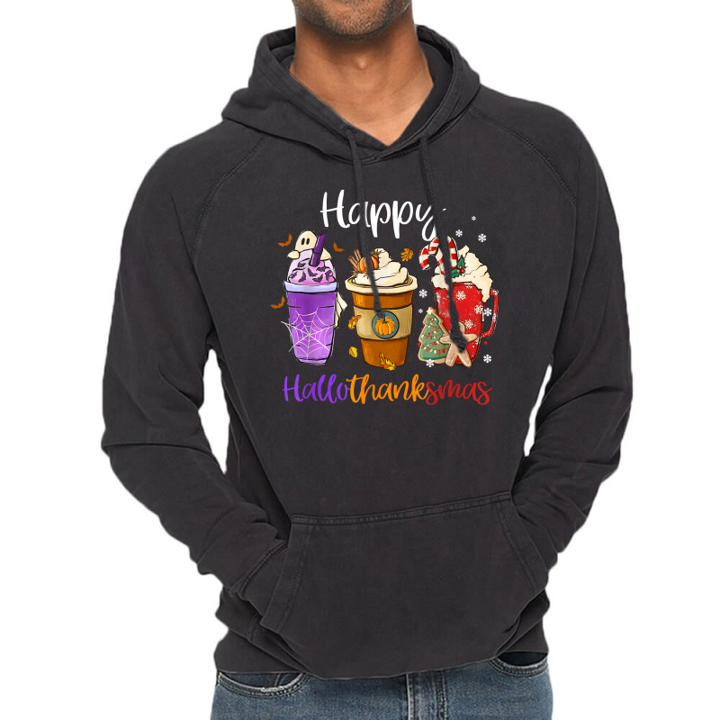 Happy Hallothanksmas Coffee Latte Halloween Thanks Vintage Hoodie | Artistshot