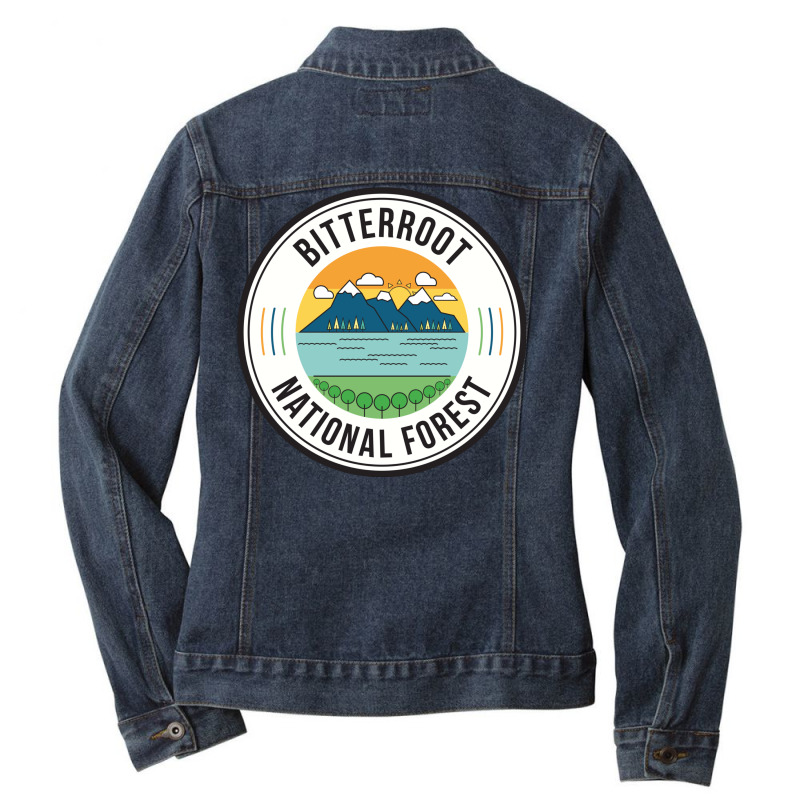 Bitterroot National Forest Retro Sign Ladies Denim Jacket by RozakArt | Artistshot