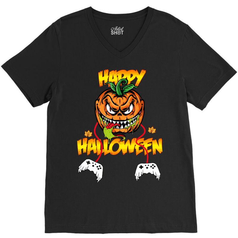 Ghosts Controller Halloween V-Neck Tee by Syakiya | Artistshot