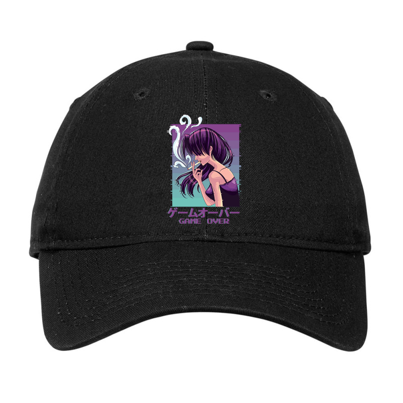 Japanese Vaporwave Sad Anime Girl Game Over Aesthe Adjustable Cap | Artistshot