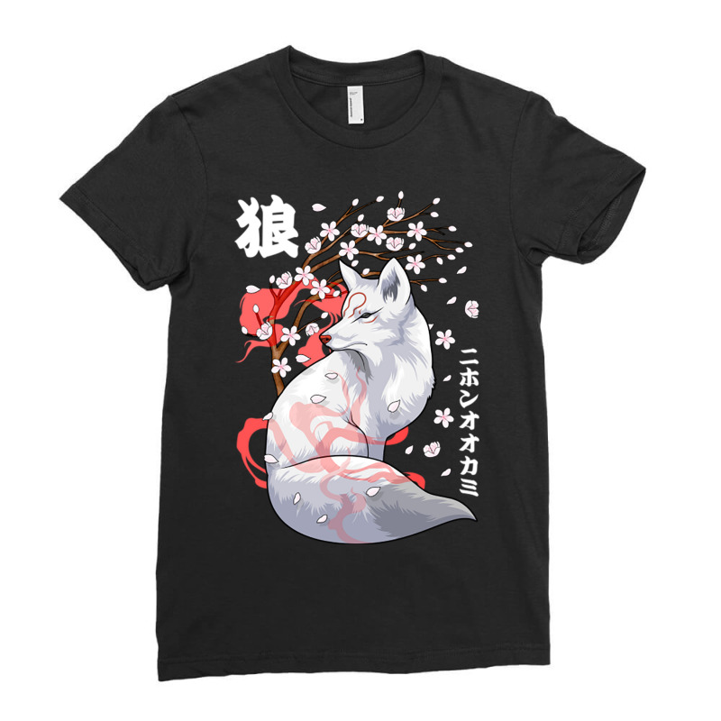 Floral Japanese Wolf Japan Art Otaku Cherry Blosso Ladies Fitted T-Shirt by Ziz | Artistshot