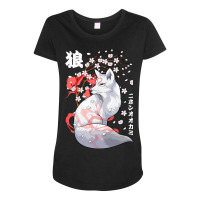 Floral Japanese Wolf Japan Art Otaku Cherry Blosso Maternity Scoop Neck T-shirt | Artistshot