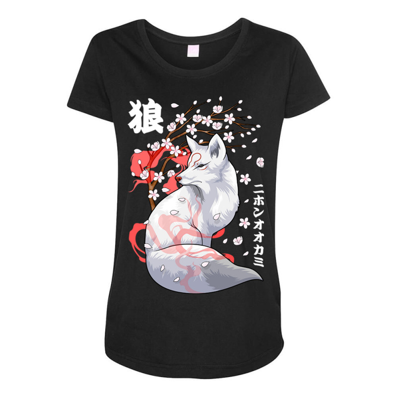 Floral Japanese Wolf Japan Art Otaku Cherry Blosso Maternity Scoop Neck T-shirt by Ziz | Artistshot