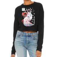 Floral Japanese Wolf Japan Art Otaku Cherry Blosso Cropped Sweater | Artistshot