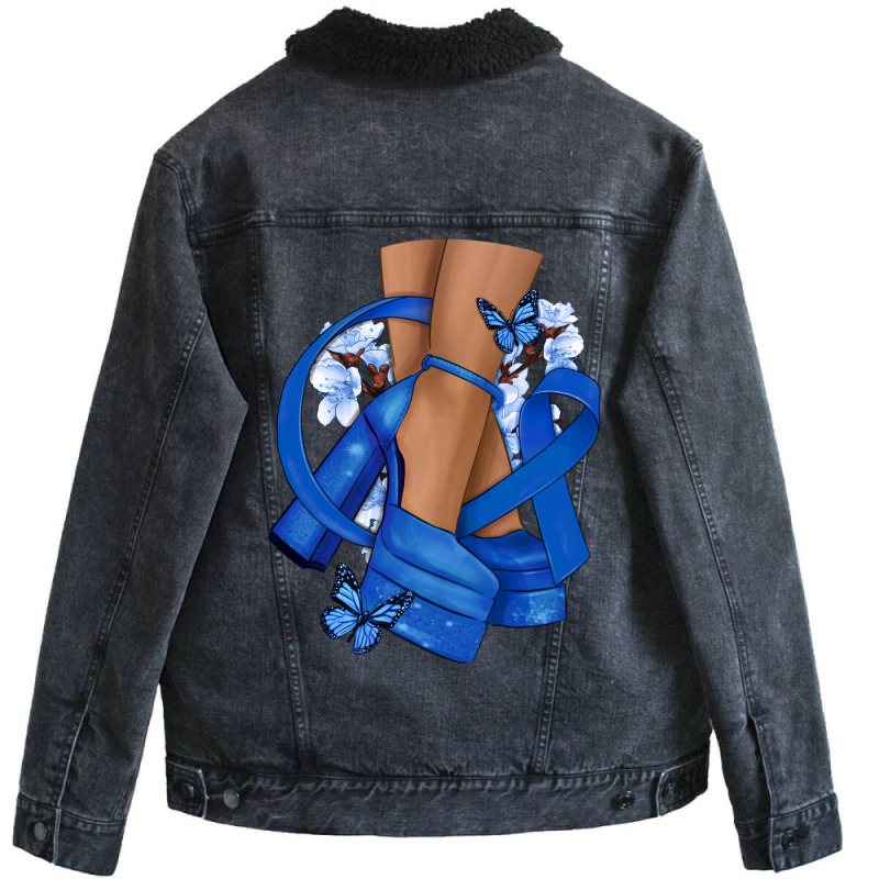 Colon Cancer Diva Blue Ribbon Unisex Sherpa-lined Denim Jacket | Artistshot