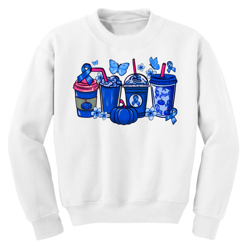 Colon Cancer Coffee Cups Blue Ribbon Youth Sweatshirt | Artistshot