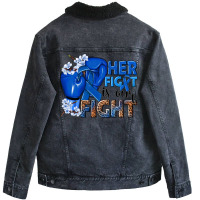 Her Fight Is Our Fight Colon Cancer Blue Ribbon Unisex Sherpa-lined Denim Jacket | Artistshot