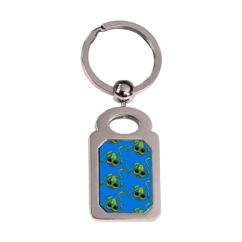 Happy Green Tree Frog Silver Rectangle Keychain | Artistshot